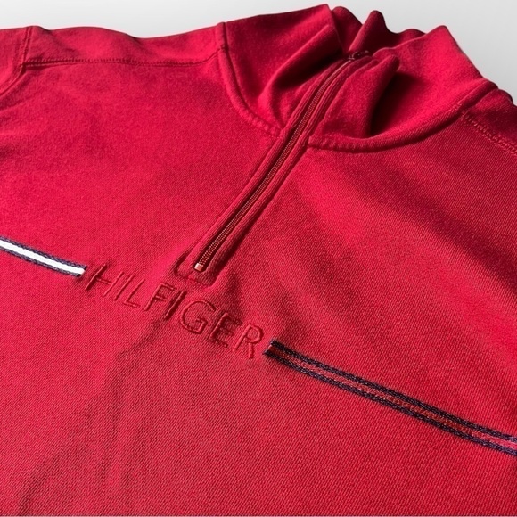 Tommy Hilfiger Y2K Sweatshirt Quarter Zip Red XL - Picture 8 of 14
